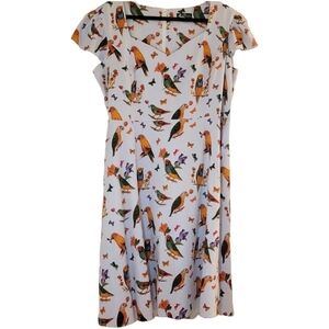 Lady Voluptuous ( Lady V) Vintage Inspired Birds & Butterfly Print Midi Length